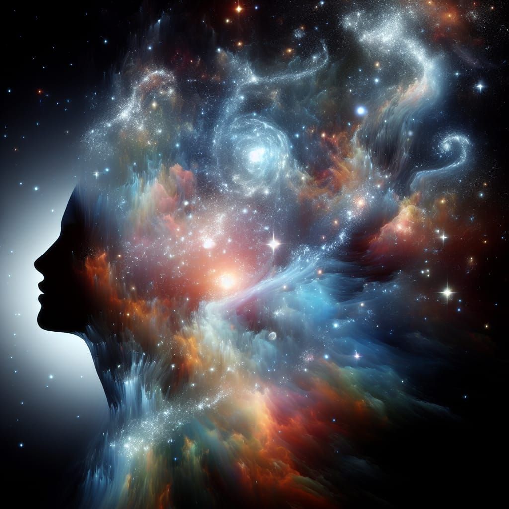 Cosmic Fusion: Human Silhouette Merging with Universe