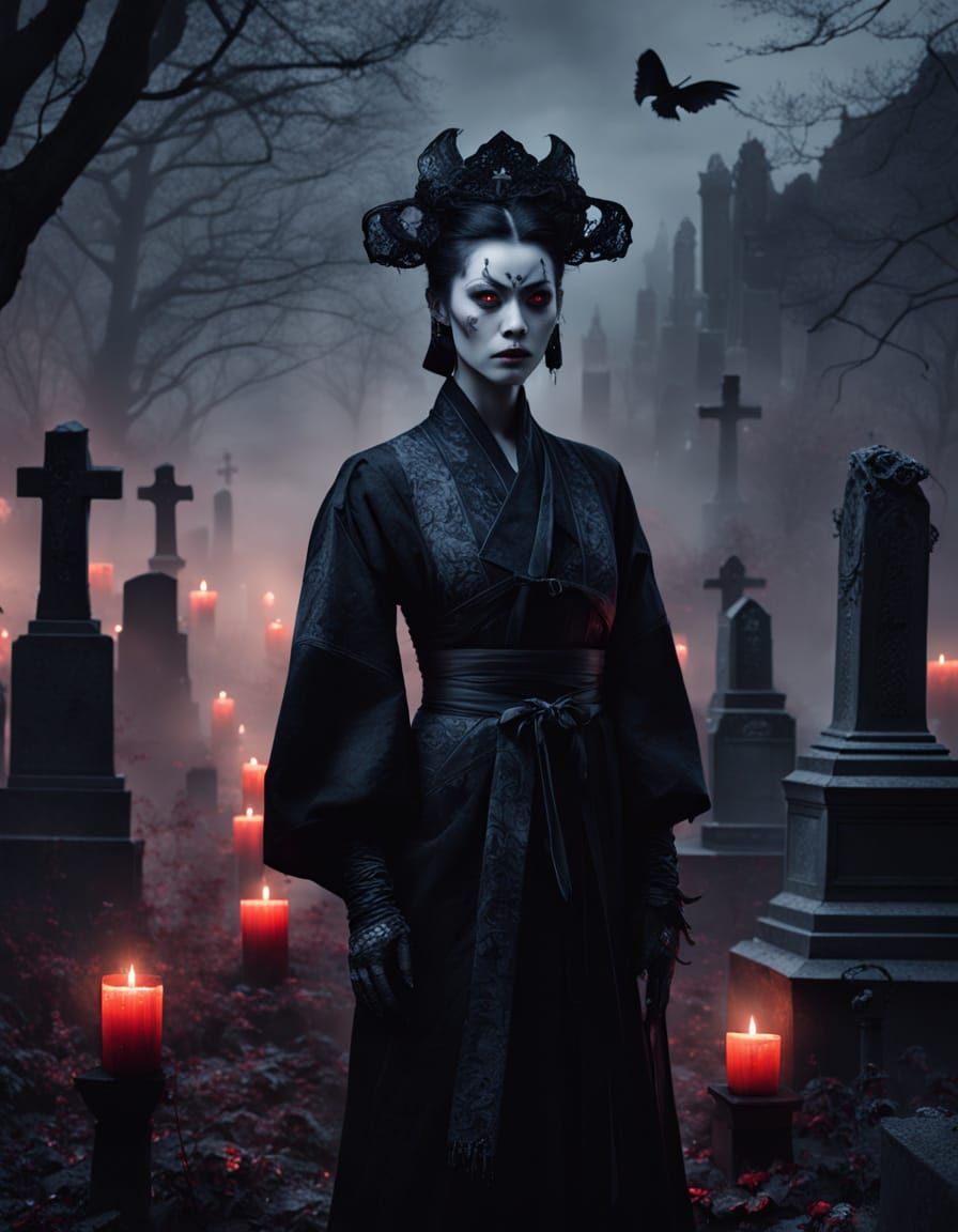 Jiangshi in Graveyard: Dark Fantasy Art