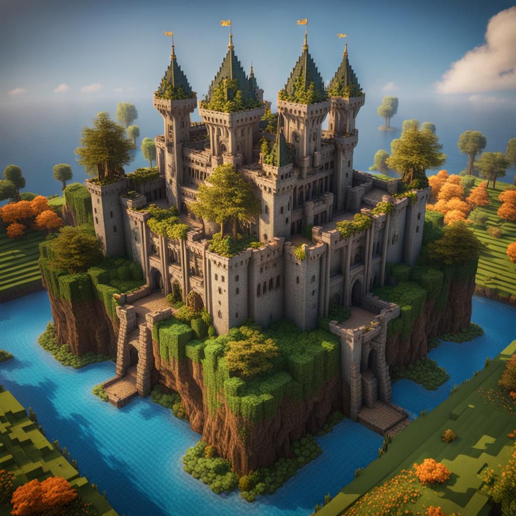 Earth Element Castle: Minecraft-Inspired Digital Art