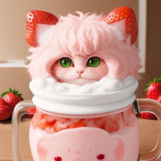 Cute Fluffy Strawberry Milk Cat Image