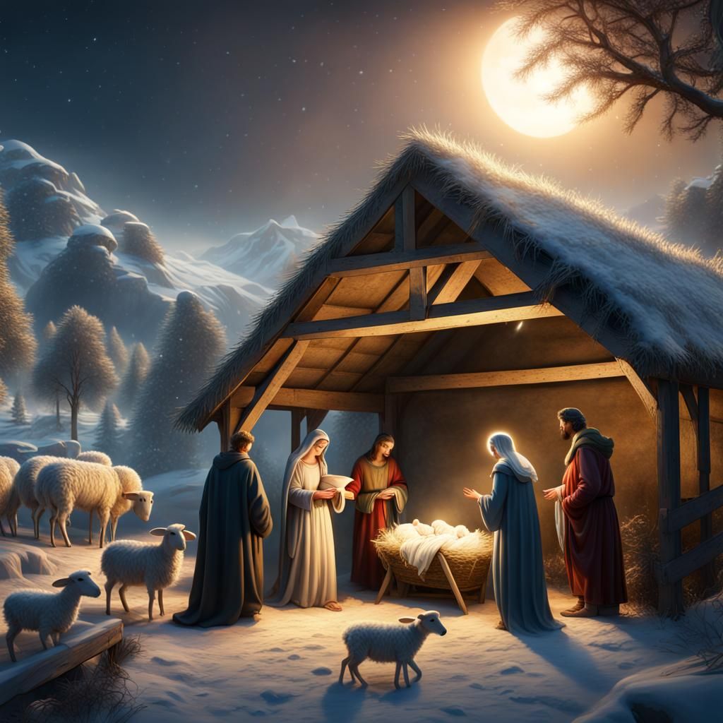 Christmas Manger Scene with Angel Gabriel