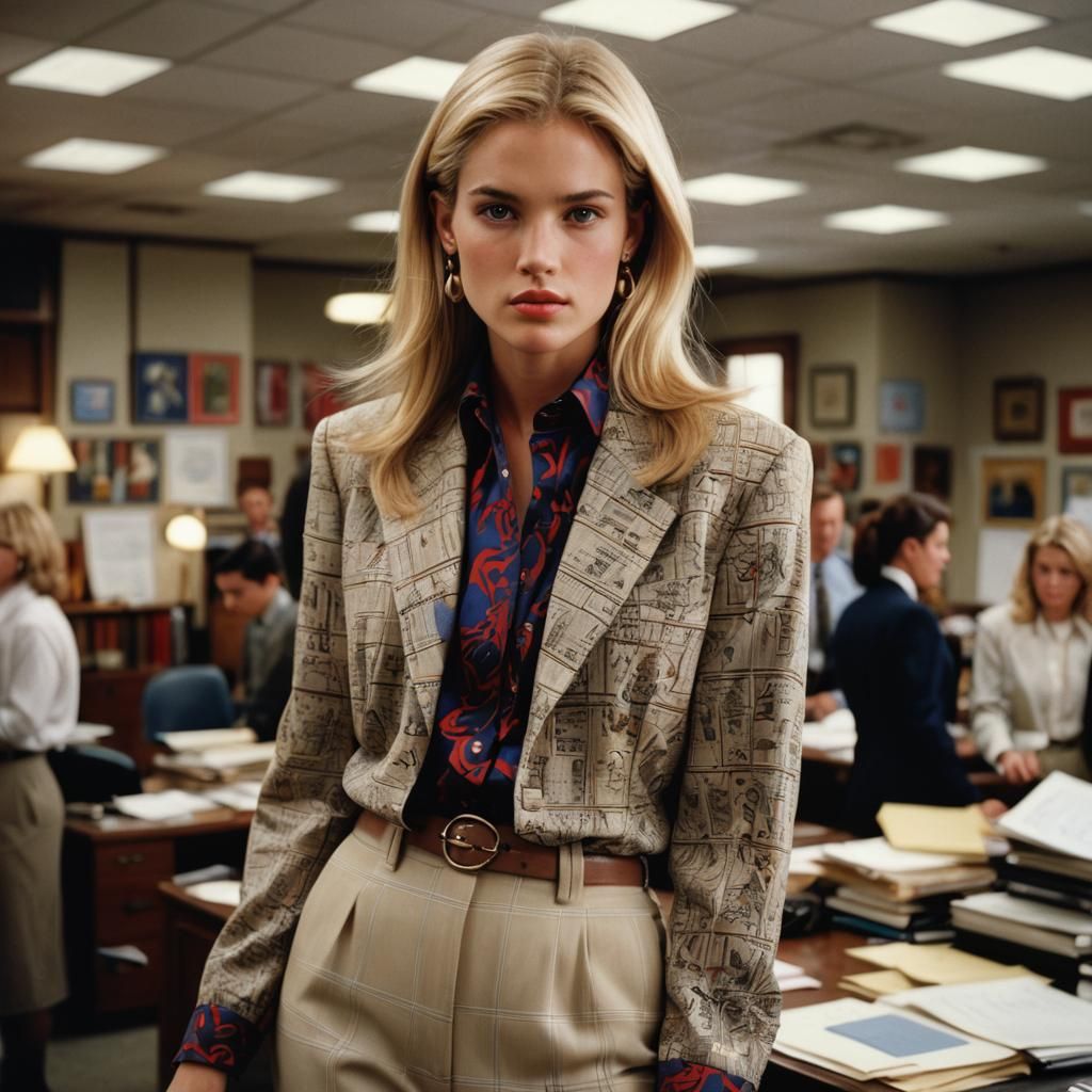 90s Fashion Photography of Blonde Model in Office