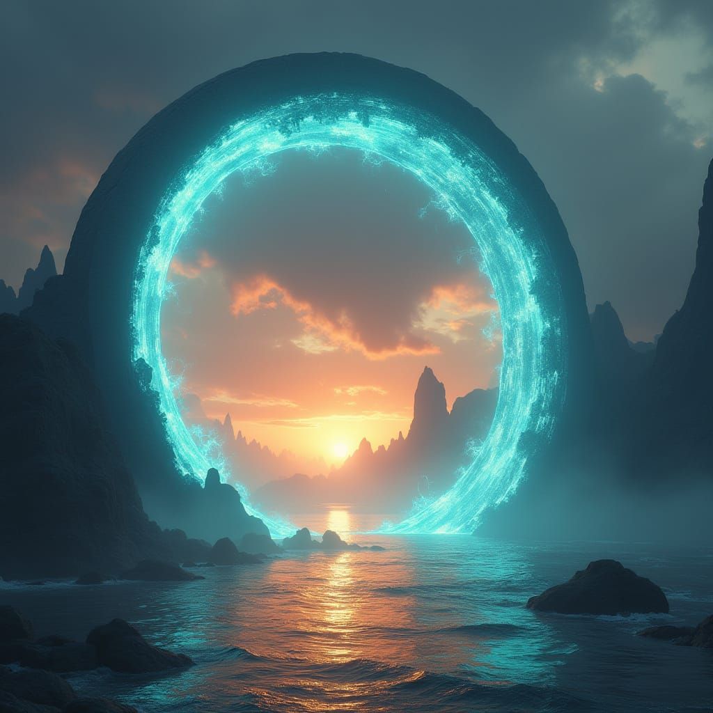Epic Magical Portal Over Ocean Sunset
