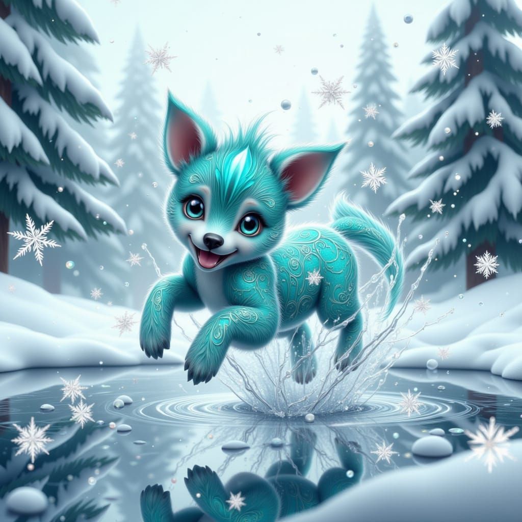Crystal Puppy Leaps into Winter Wonderland in Whimsical Scen...