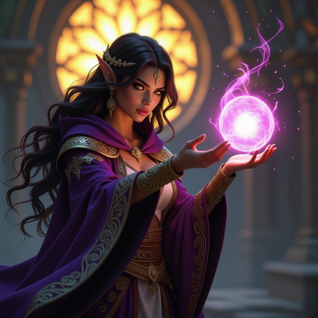 Enchantress in Dark Fantasy Realm, Art Nouveau Style