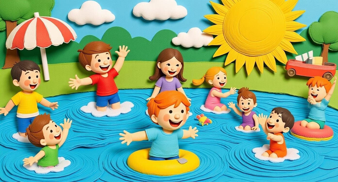 Fun in the Sun: 3D Paper Collage of Summertime Pool