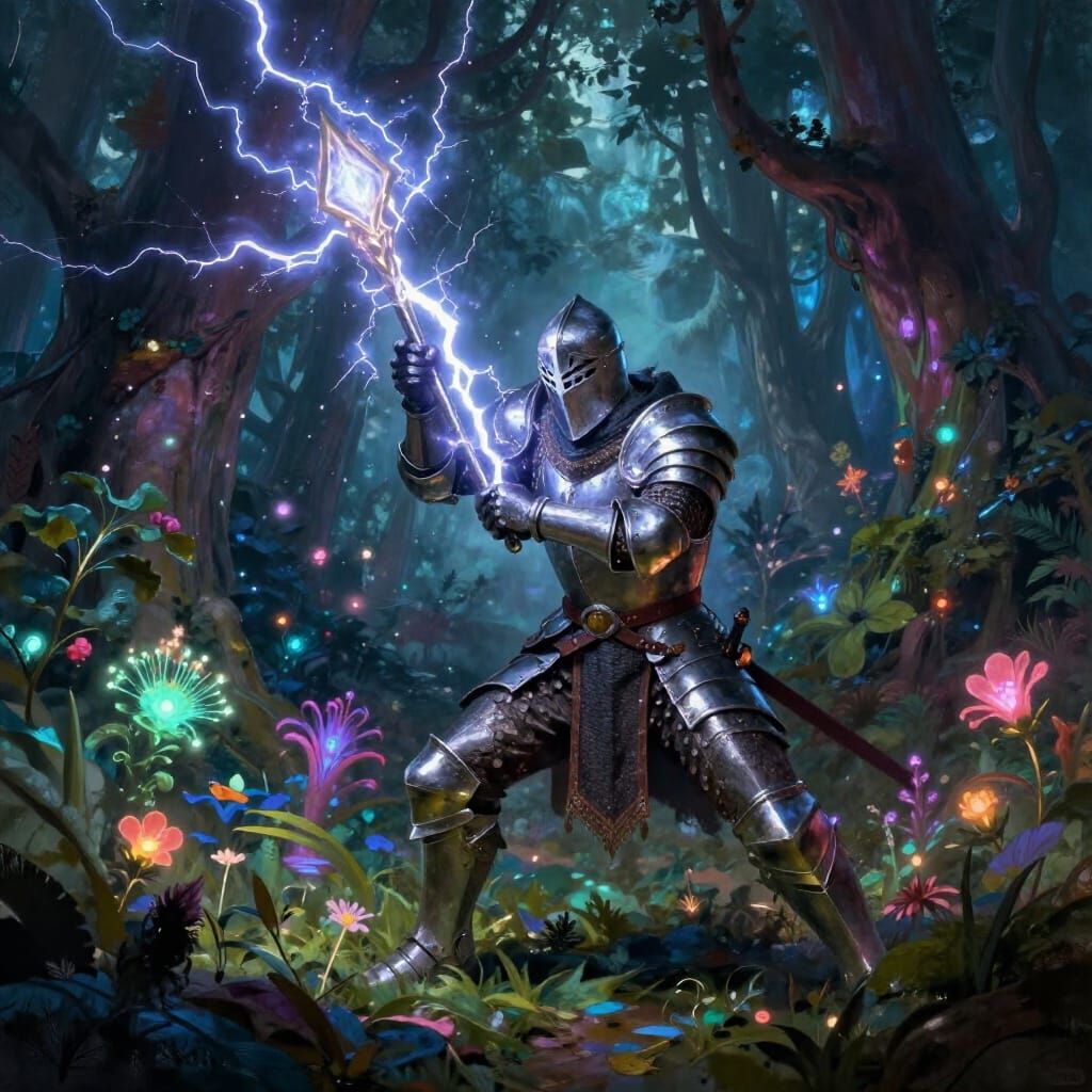 Wizard's Lightning Spell vs Knight in Enchanted Forest
