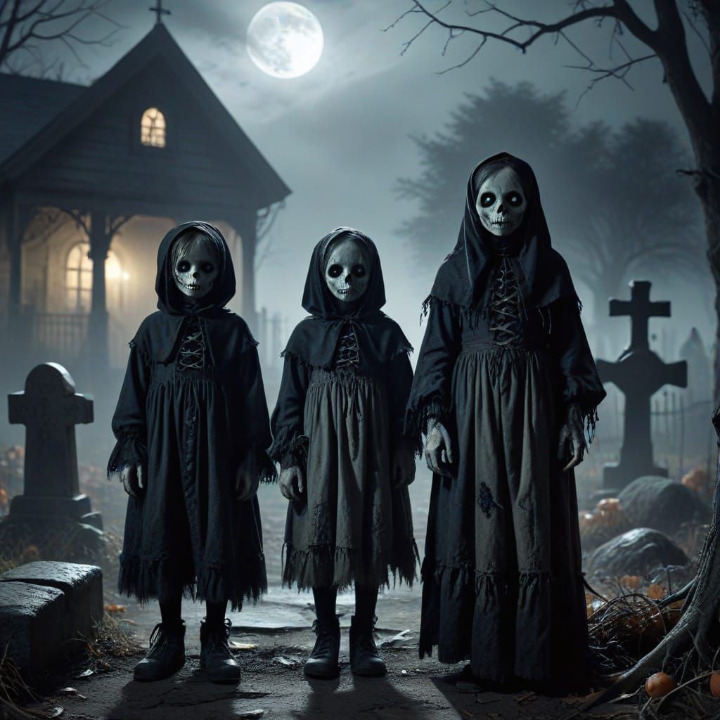 Undead Children Trick-or-Treating in Grimdark Halloween Art