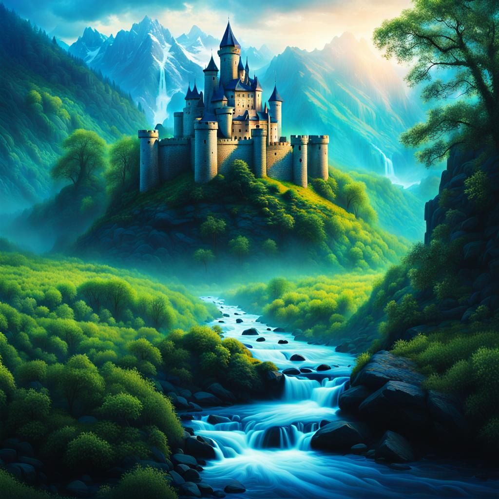 Binary Code Dream: Surreal Cybernetic Castle