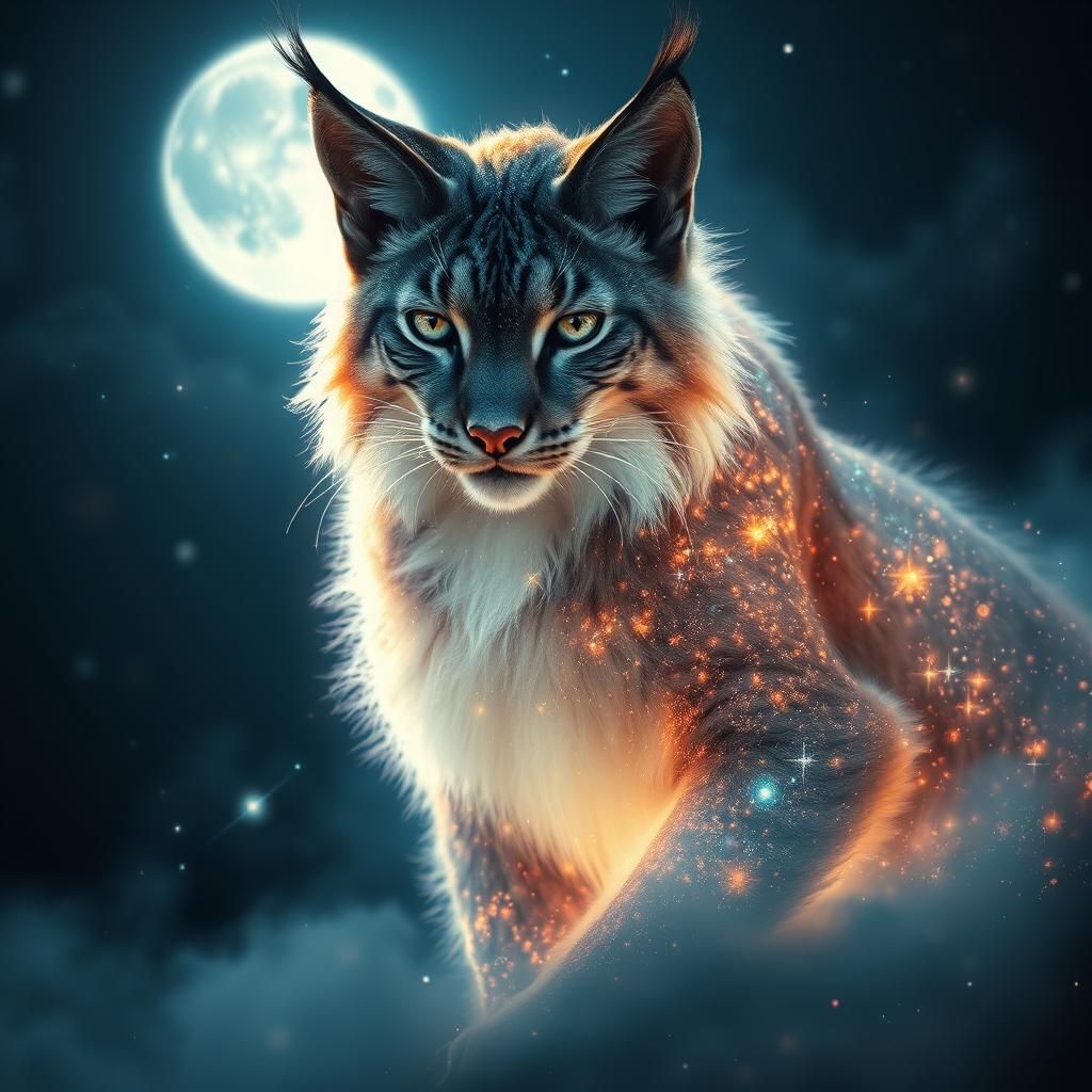 Ethereal Lynx Composed of Stardust and Moonshine
