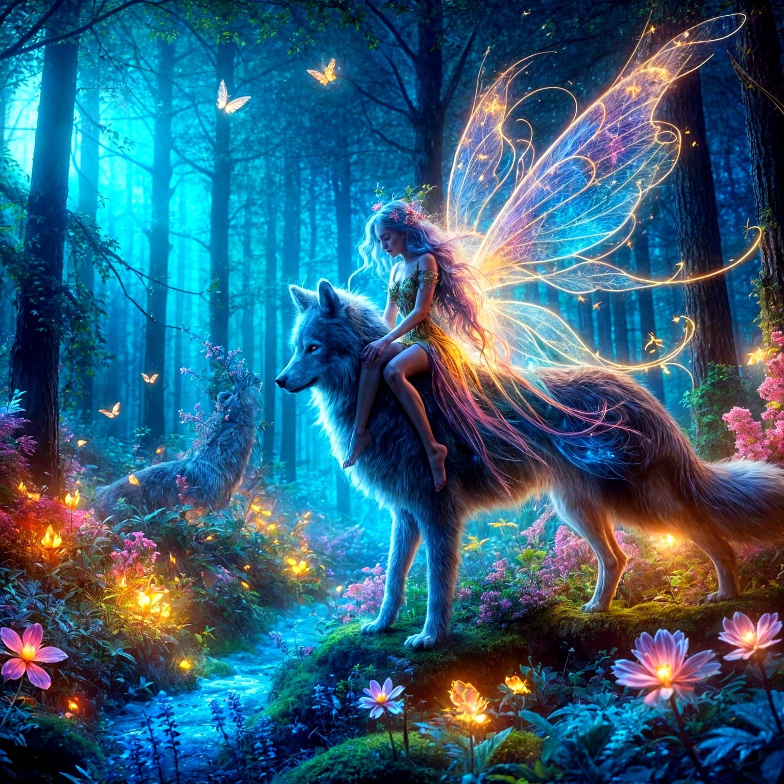 Enchanted Forest: Fairy and Wolf in Harmony