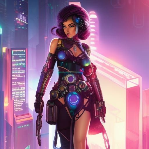 Adorable Cyberpunk Woman Portrait with Intricate Details
