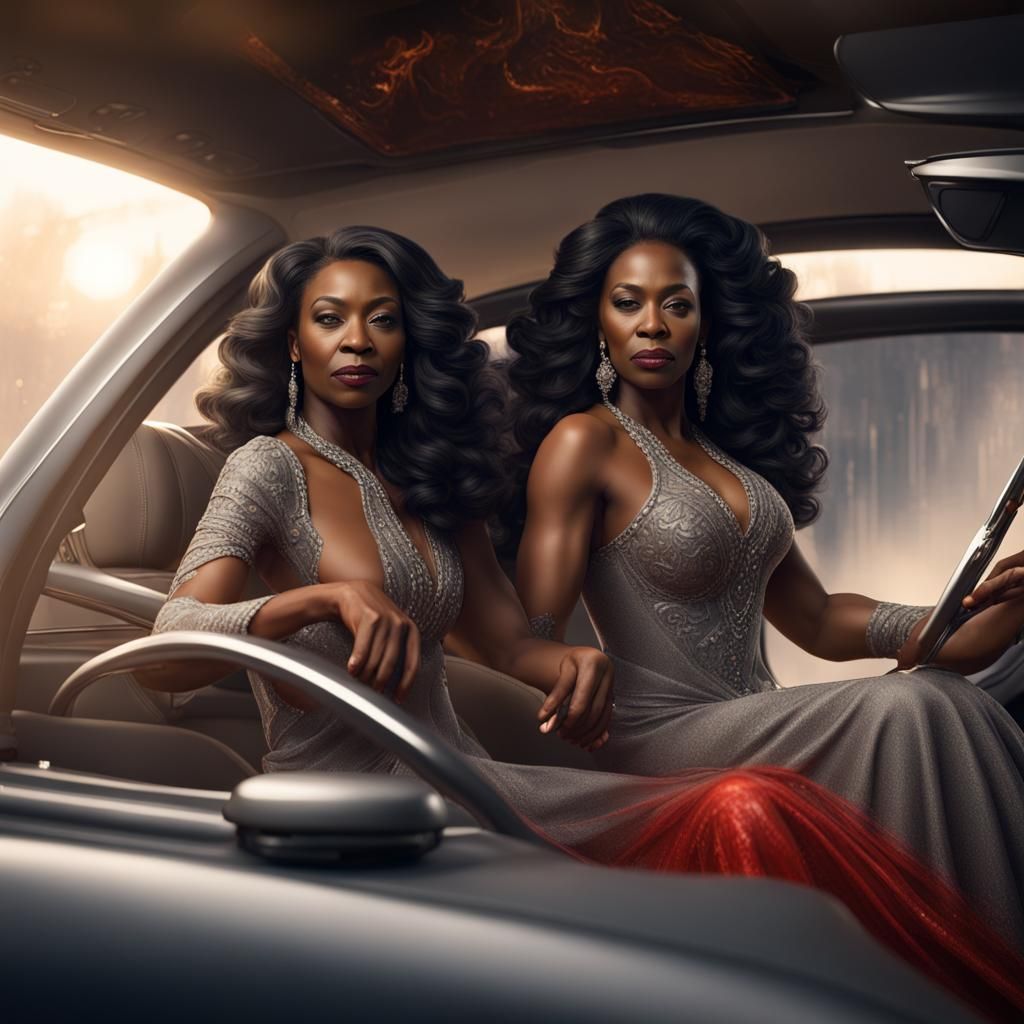 Elegant Woman Drives Mercedes: Fantasy Concept Art