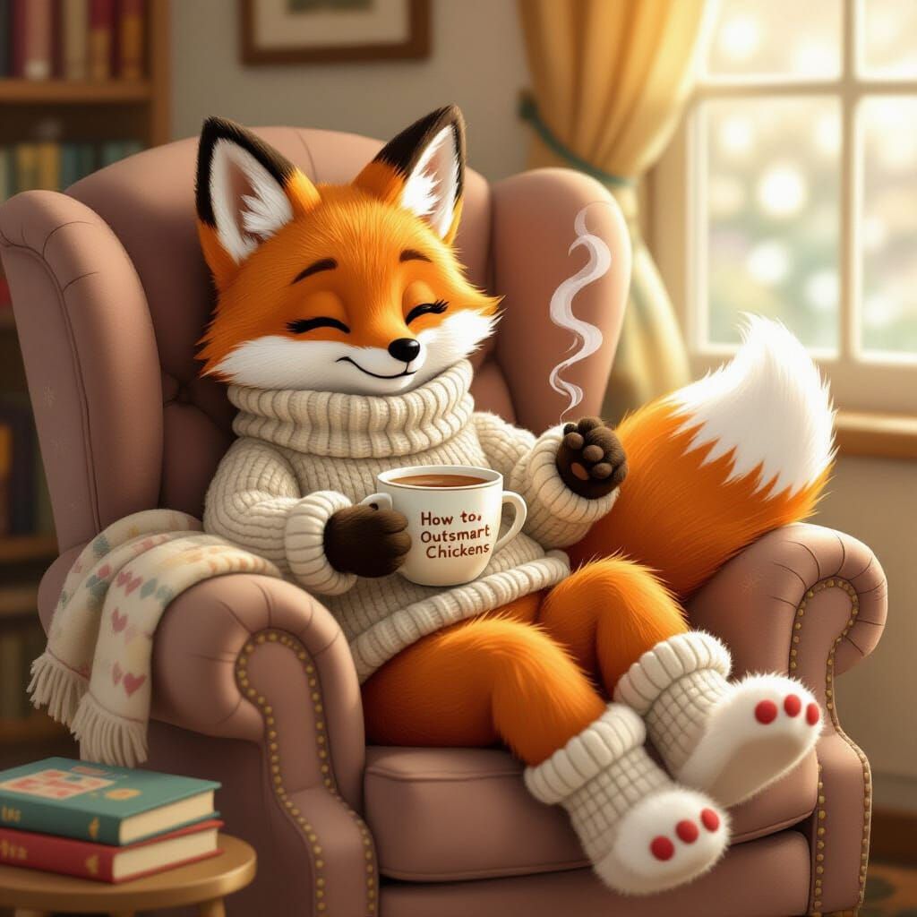 Anthropomorphic Fox Cozy Tea Time
