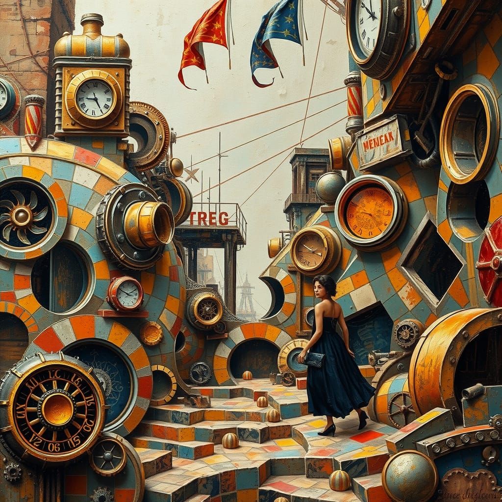 Retro-Futuristic Victorian Couple in Neo-Impressionist Style