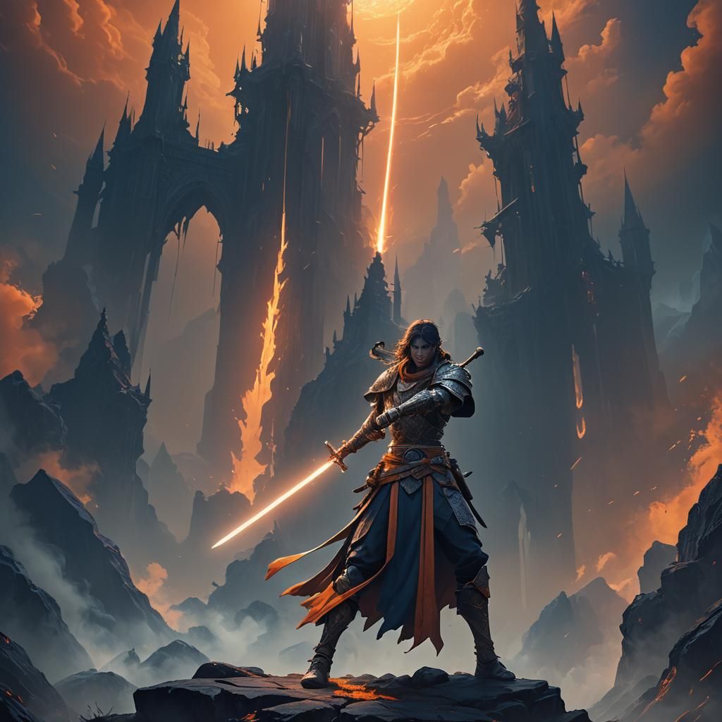 Choso with Glowing Sword in Fantasy Setting