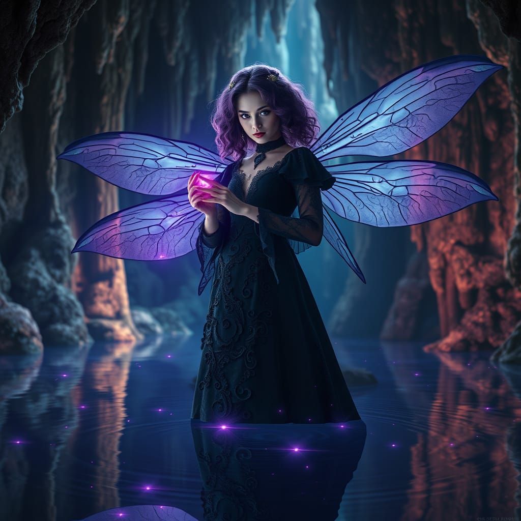 Ethereal Dark Fairy Reigns in Majestic, Mystical Scene