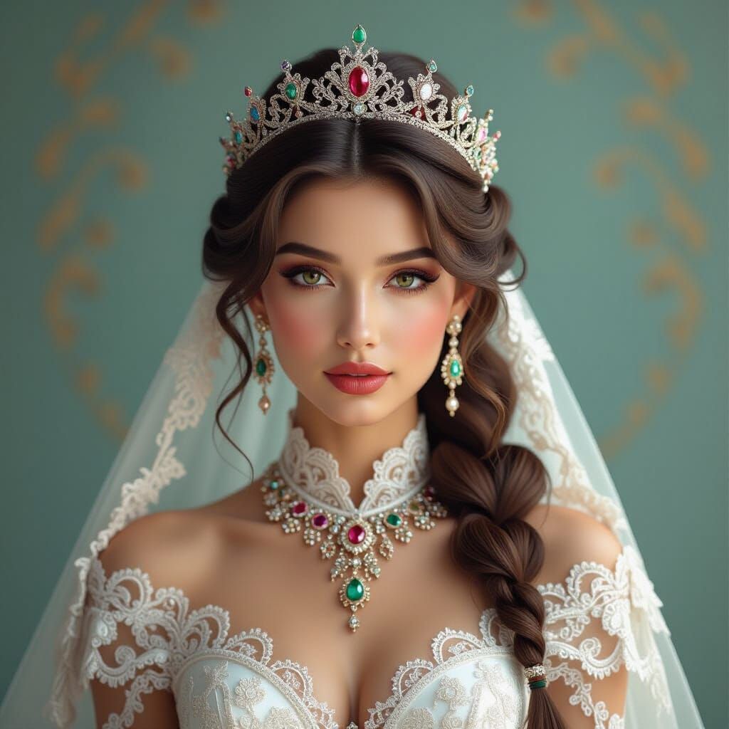 Elegant Queen Portrait with Dramatic Lighting and Jewels