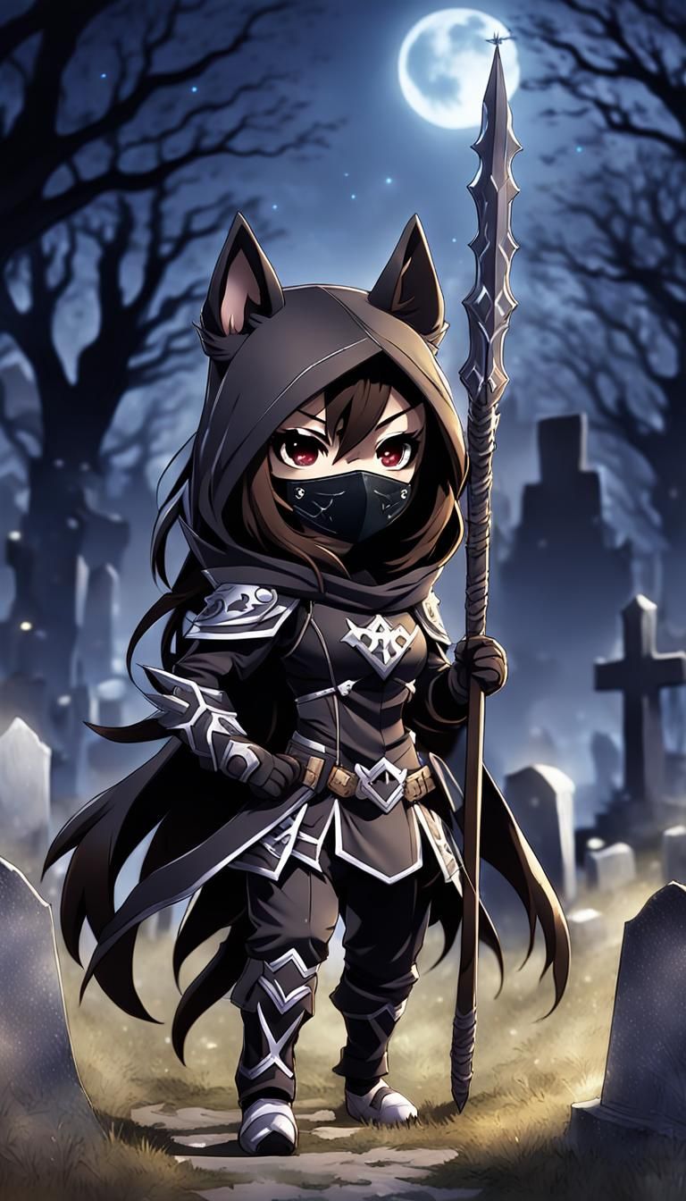Chibi Warrior in Dog Suit with Magic Staff