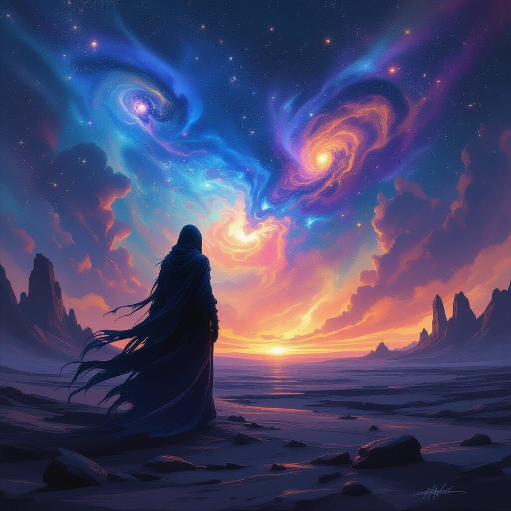 Cosmic Being on Alien Planet in Abstract Expressionist Style