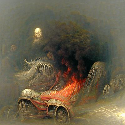 Burning Car in Dark Gothic Horror Style