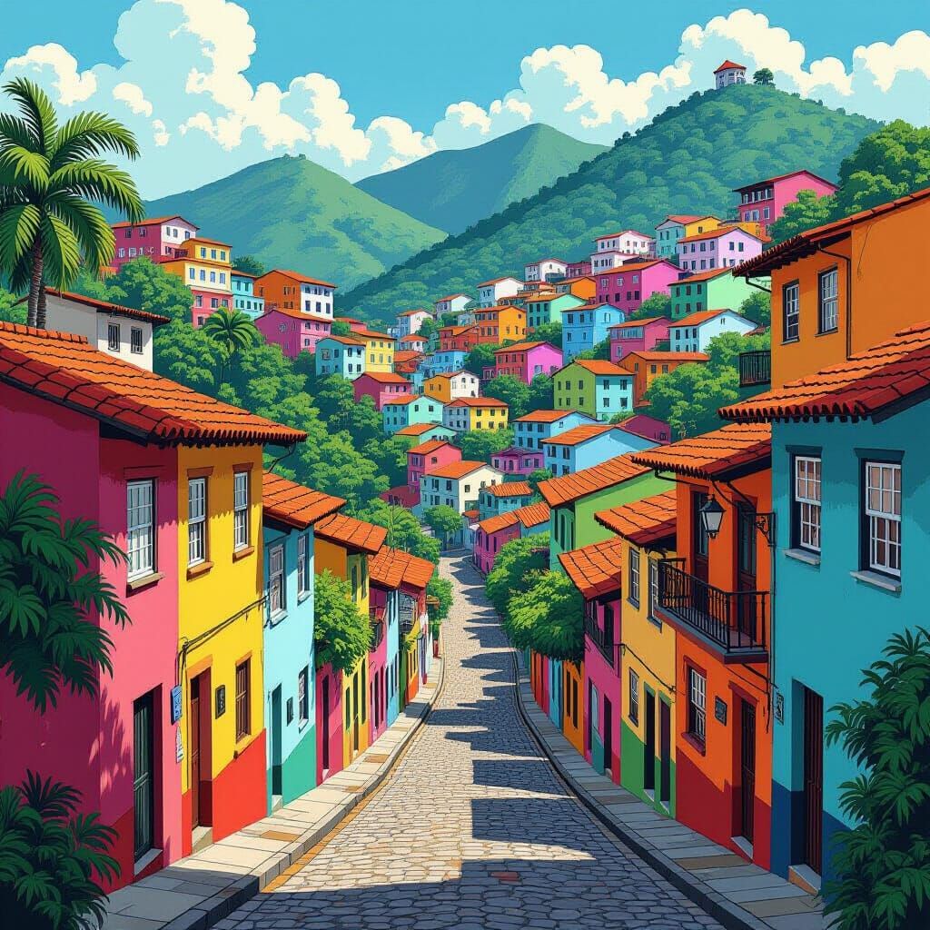 Colorful Favela Scene with Whimsical Details