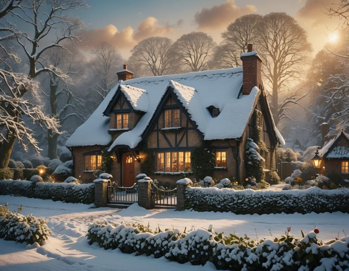 English Cottage in Winter Wonderland: Digital Matte Painting