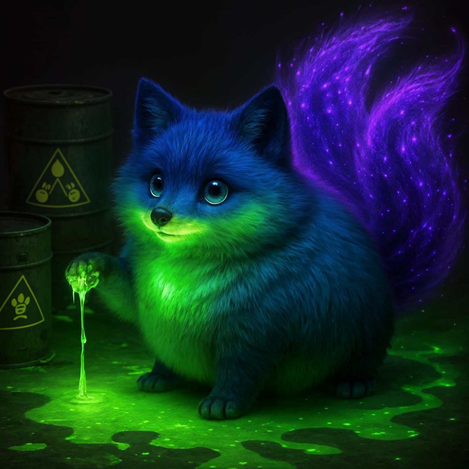 Glowing Radioactive Fox in a Toxic Landscape