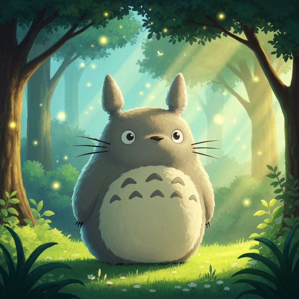 Cute Chibi Totoro in Sun-Dappled Forest