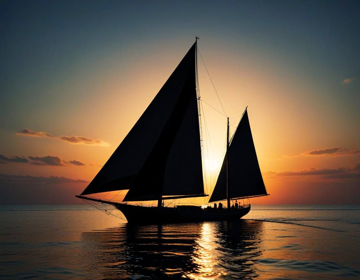 Vibrant Sailboat Silhouette Against Sunset