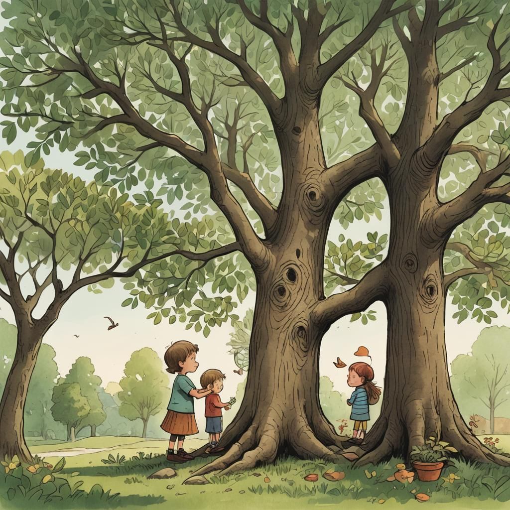 Child and Tree Growing Together: Heartwarming Illustration