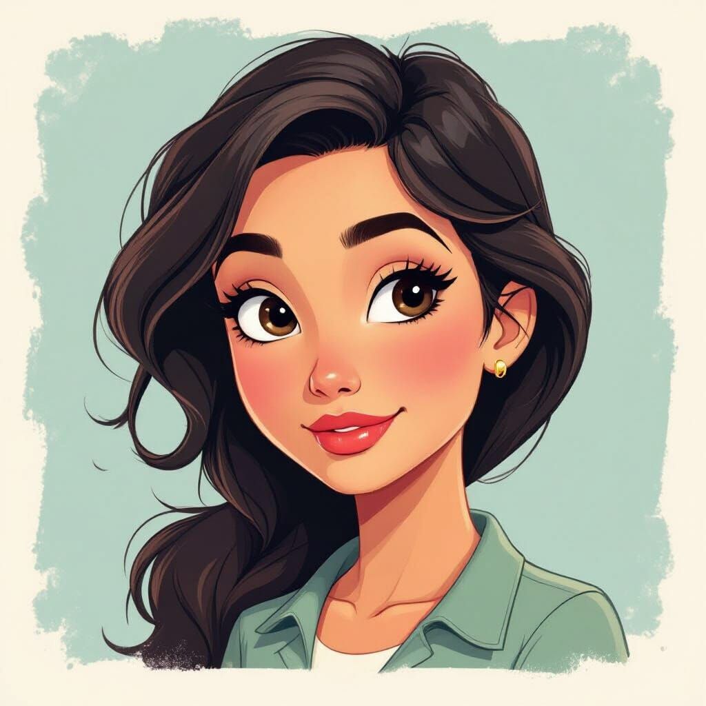 Vibrant Cartoon Portrait with Clean Lines and Soft Shading