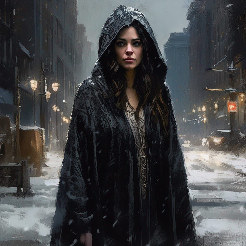 Brunette Actress as Dark Wizard in Snow