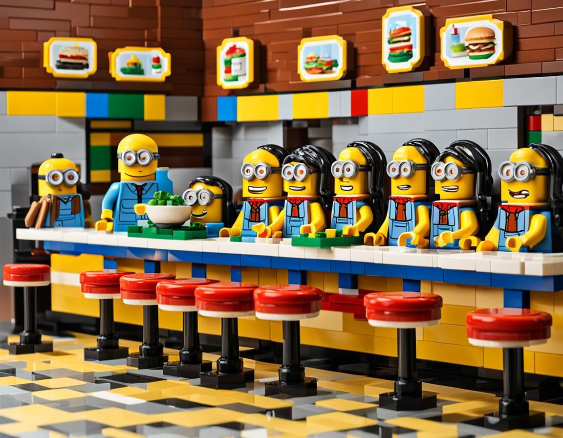 Lego Minions Diner in Impressionist Style
