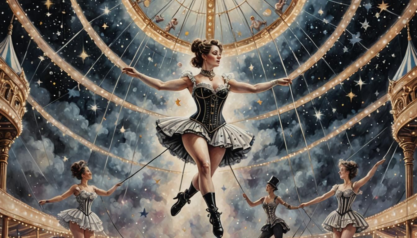 Victorian Circus Aerialists in Steampunk Style