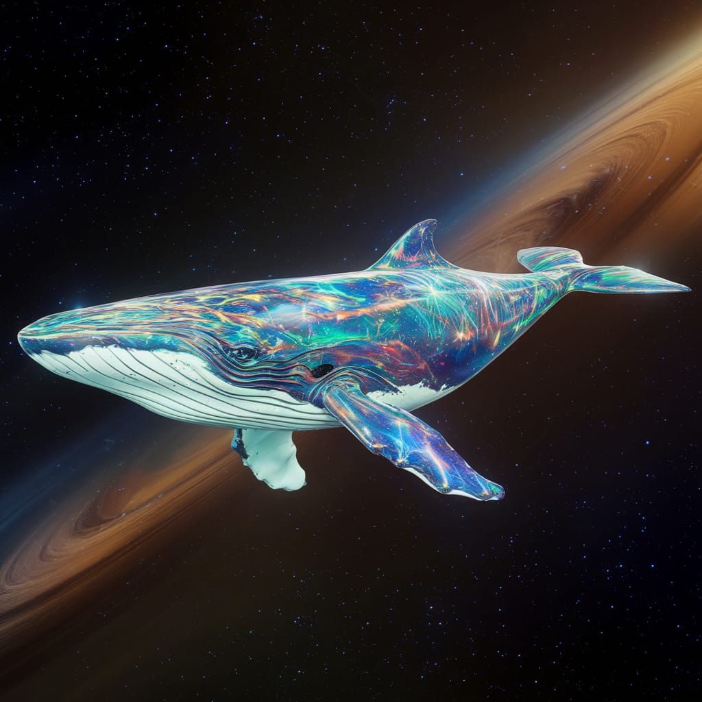 Interstellar Whale in Bioluminescent Holographic Style