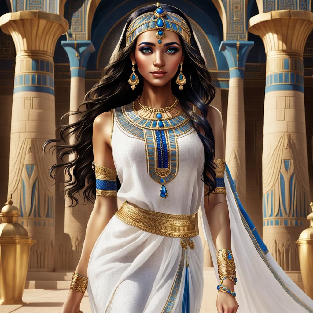 "A full-body image of a stunningly beautiful Egyptian girl.