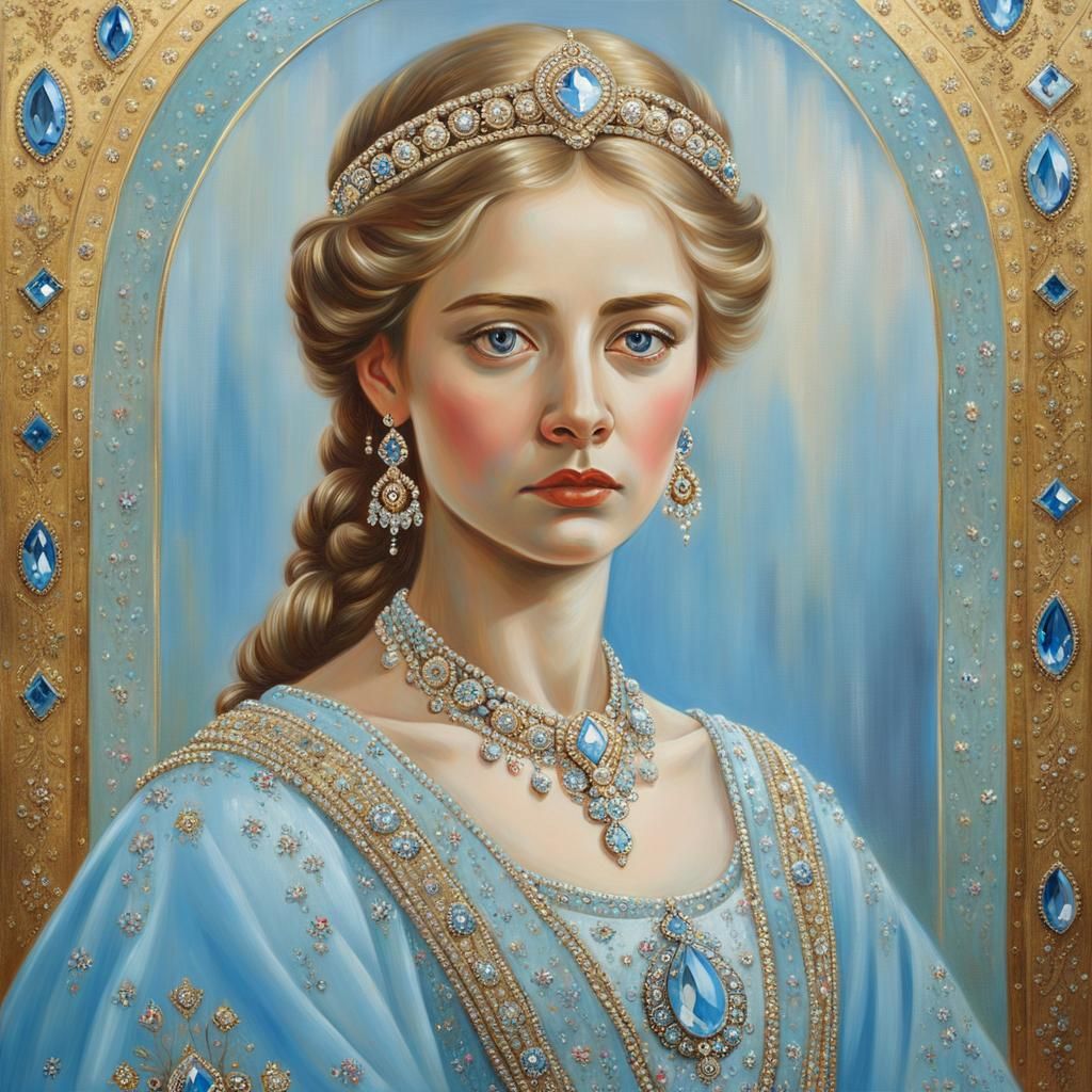 Russian Princess in Klimt-Inspired Golden Phase Oil Painting