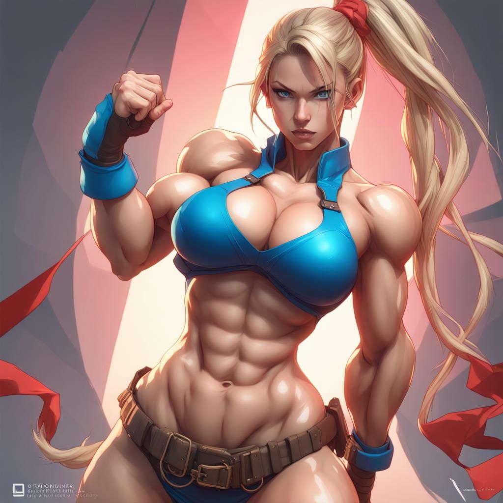 Muscular Blonde Woman in Microkini: Fantasy Art