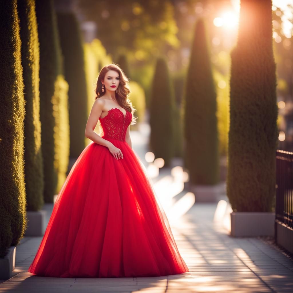 Woman in Red Ballgown, Professional Photography