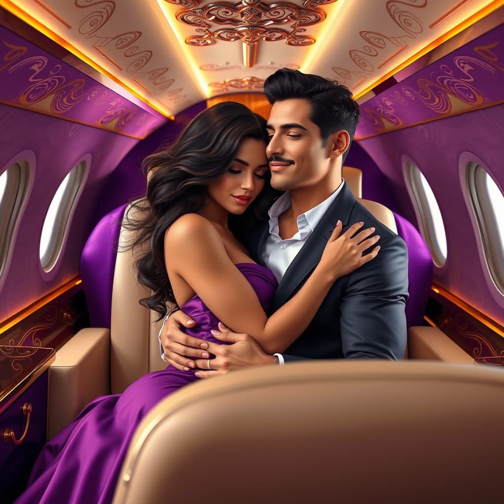 Elegant Couple in Luxurious Airplane