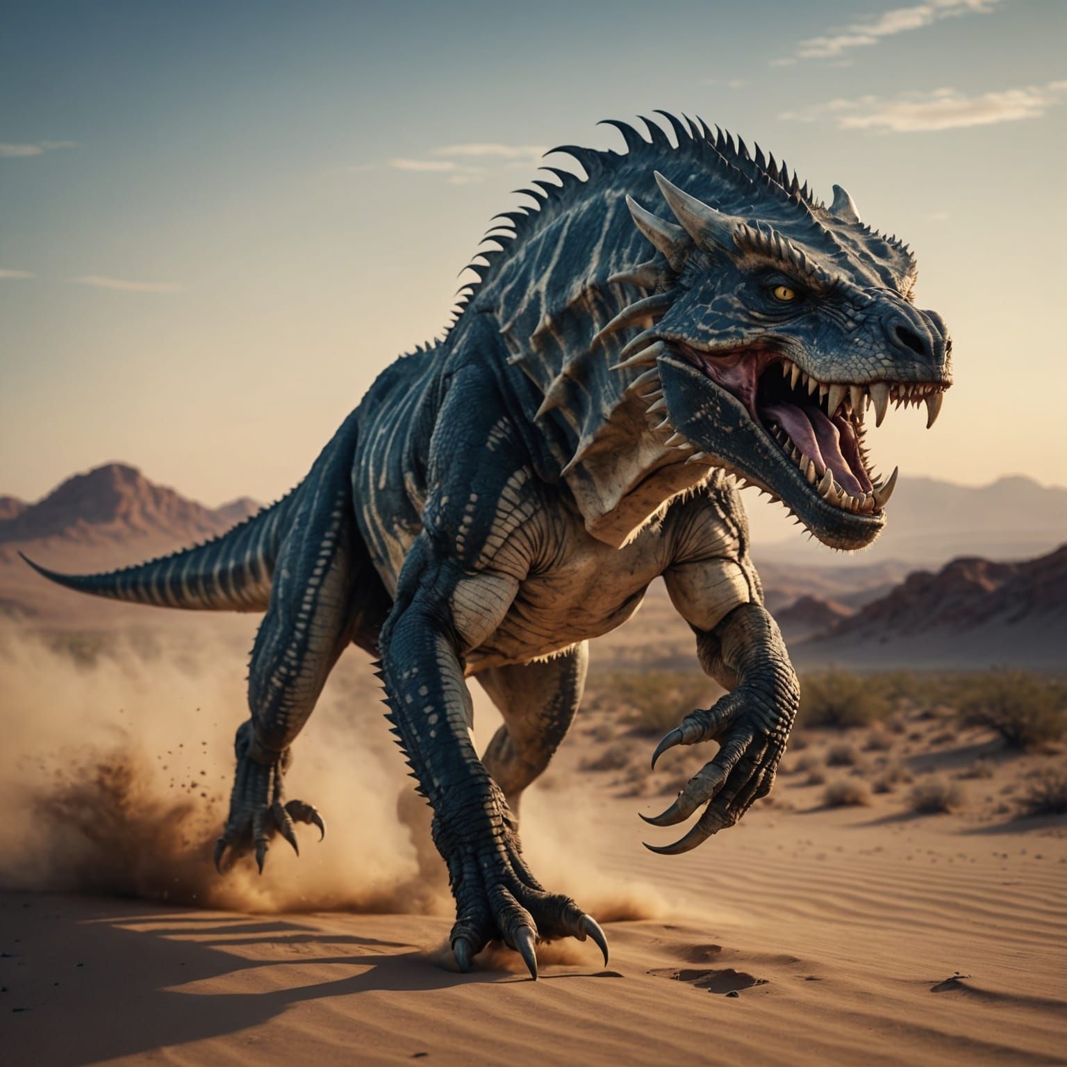 Smilodon Running in Desert at Dusk
