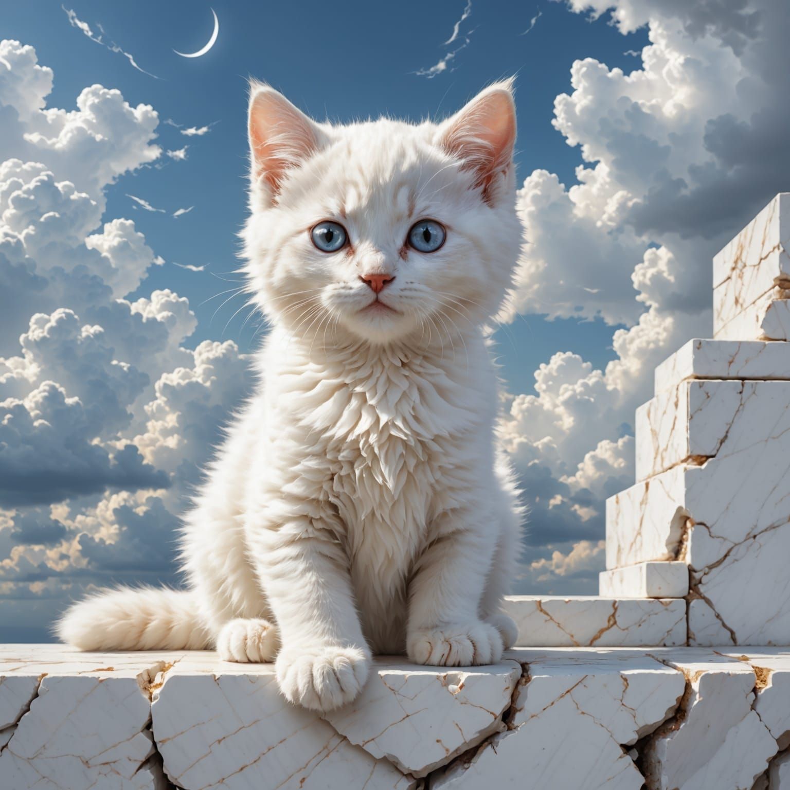 Whimsical Kitten in Dreamlike Ruins
