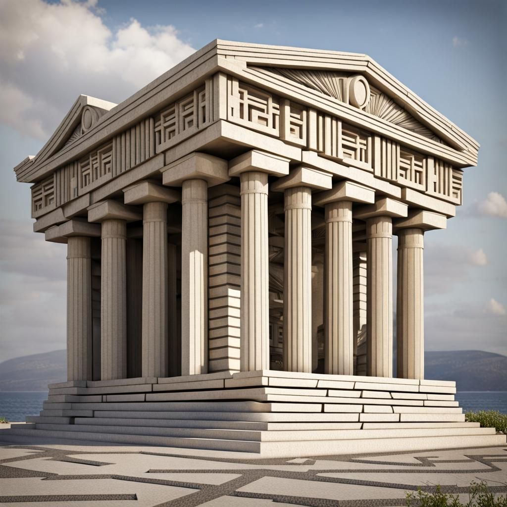 Art Deco Greek Temple in Stone