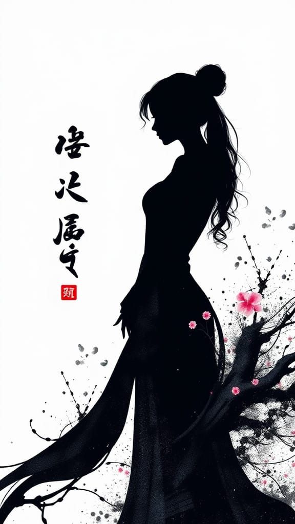 Elegant Black Silhouette Woman in White Background