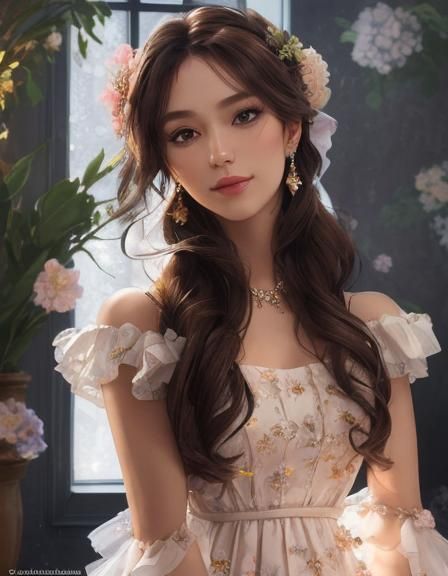 Anime Woman in Candlelight with Floral Background