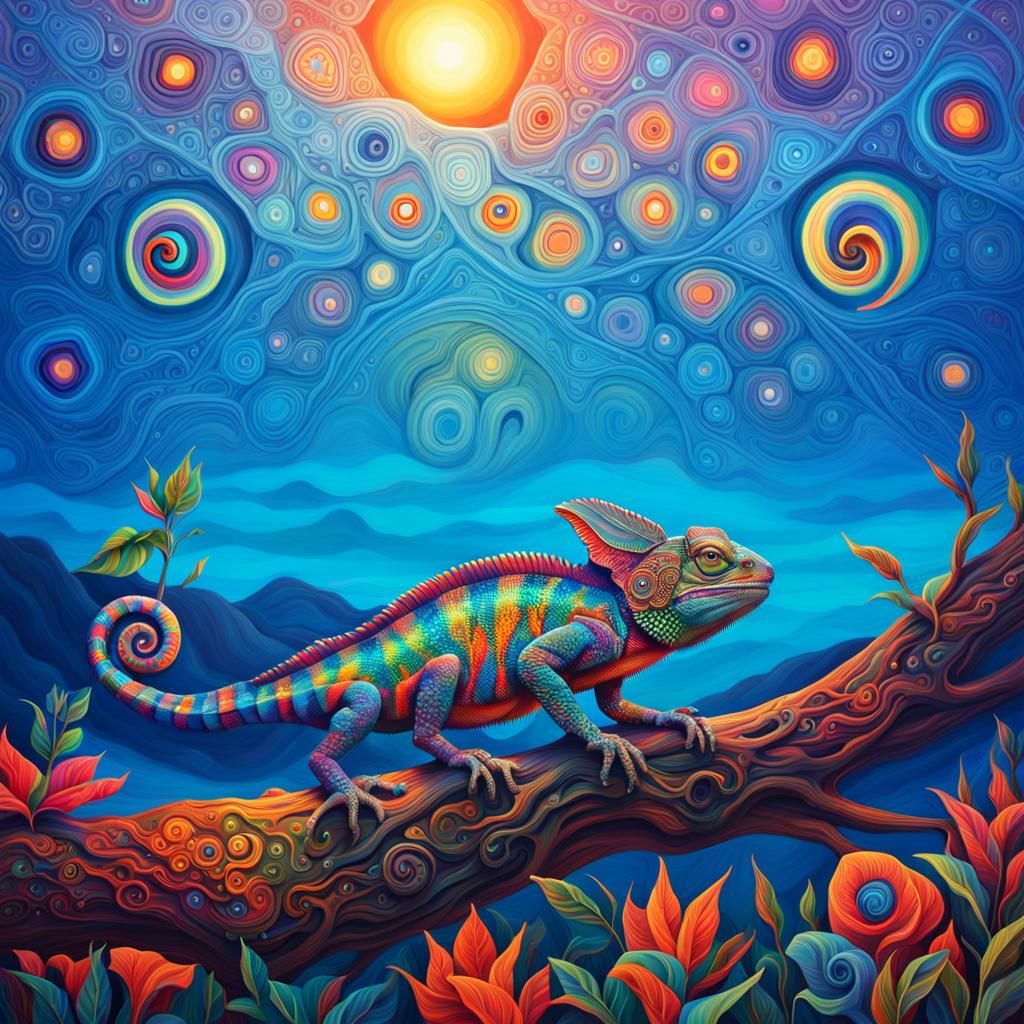 Chameleon in Surrealist Fantasy Landscape