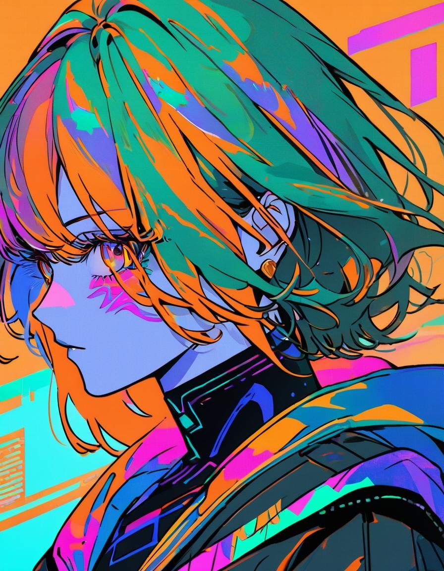 Vaporwave Fox Girl Portrait in Persona Style