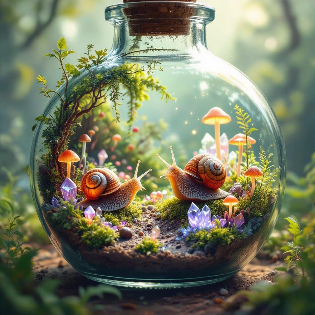 Snails' Miniature World in a Bottle: Hyperrealistic Concept ...