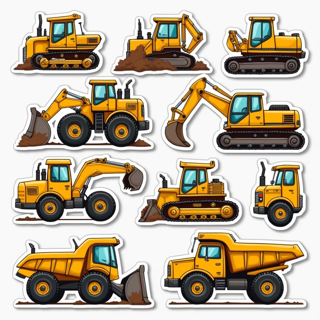 Vibrant Construction Puffy Stickers in Retro Cartoon Style